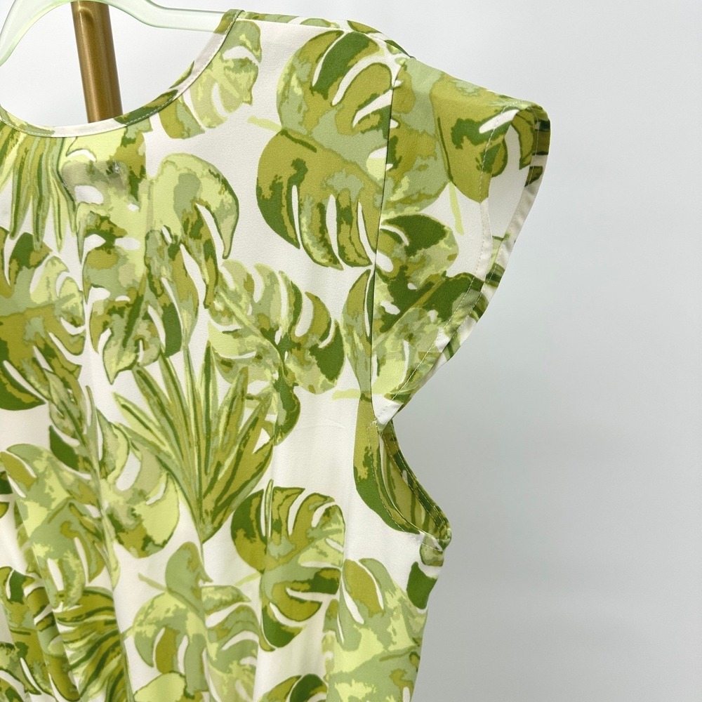 Mud Pie Palm Leaf Dress M Smocked Waist Ruffle Tiered Green/White Coastal Vacay - Picture 6 of 9
